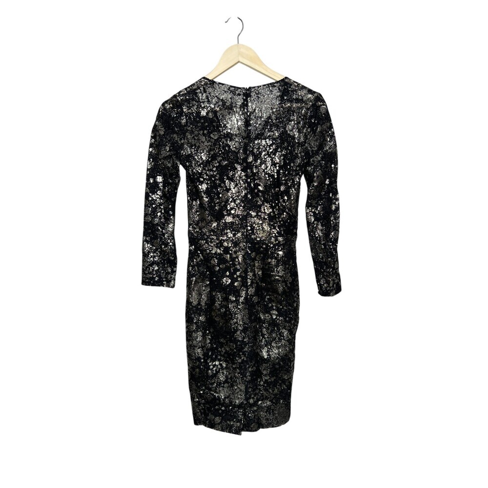 Lela Rose Womens Sheath Dress Black Silver Metallic Lace Size 4 Glam Night Out - Picture 8 of 8
